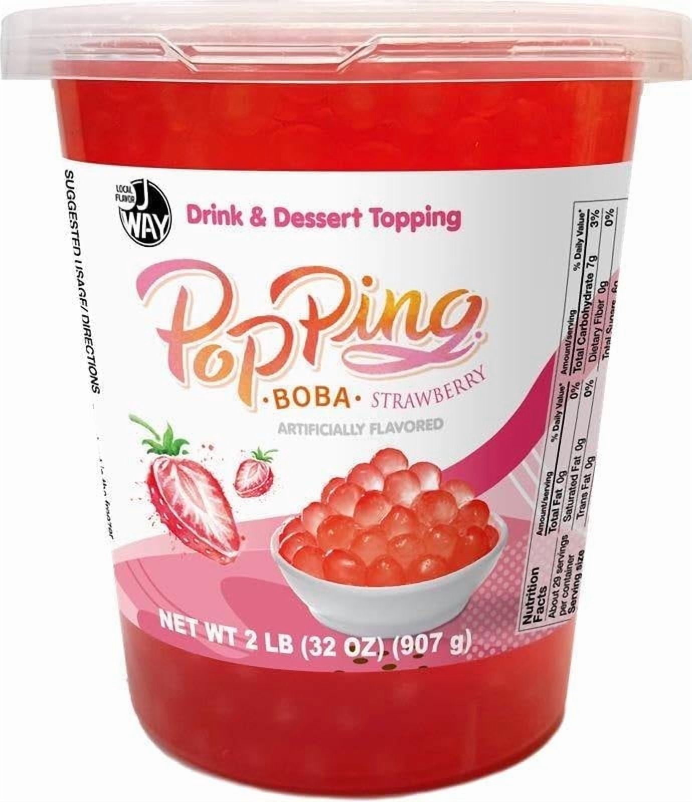 J WAY Bursting Popping Strawberry Boba Pearls, Strawberry Syrup, Non-Dairy, Fat-Free Popping Tapioca Boba for Beverages, Sweets, Ice Cream (2LB, 1 Pack)