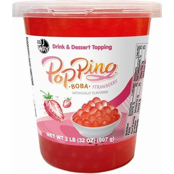 J WAY Bursting Popping Strawberry Boba Pearls, Strawberry Syrup, Non-Dairy, Fat-Free Popping Tapioca Boba for Beverages, Sweets, Ice Cream (2LB, 1 Pack)