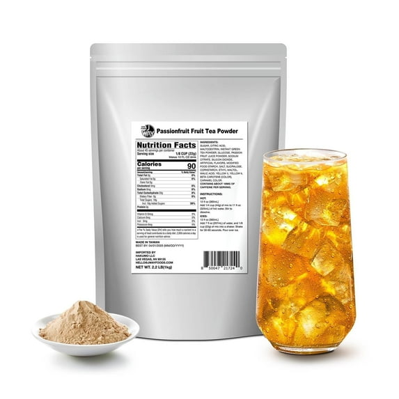 J WAY Passionfruit Iced Green Tea 2.2 Lb (1 Count), Powdered Instant Green Tea Drink Mix Packets, Makes Blended Frappe, Smoothie Drinks