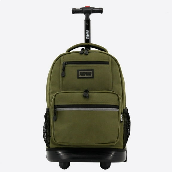 J World Boys and Girls Sunlight 18" Rolling Backpack for School and Travel, Olive