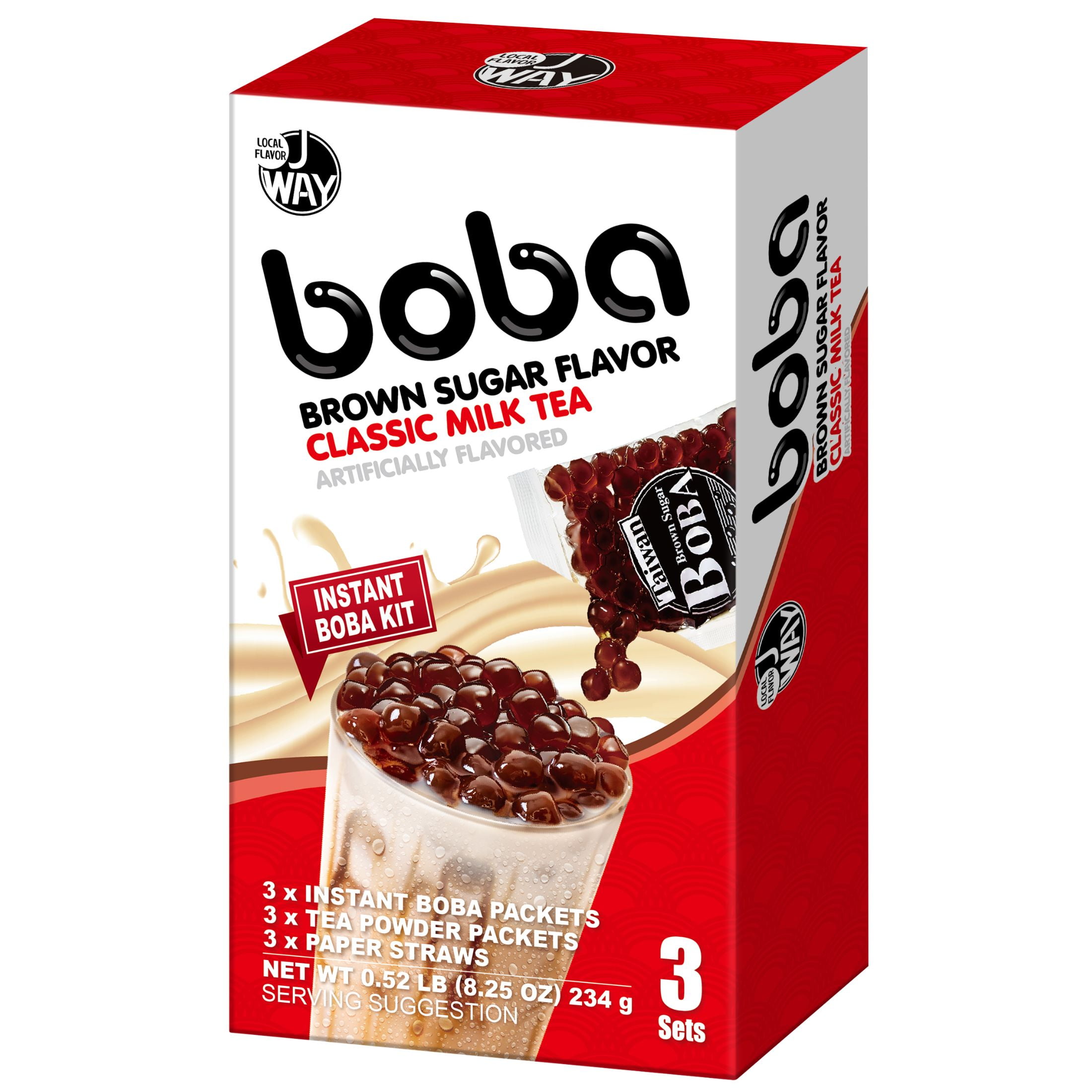 J Way Instant Boba Taro Milk Tea Set, Taro Bubble Tea Kit, 3 Drinks 