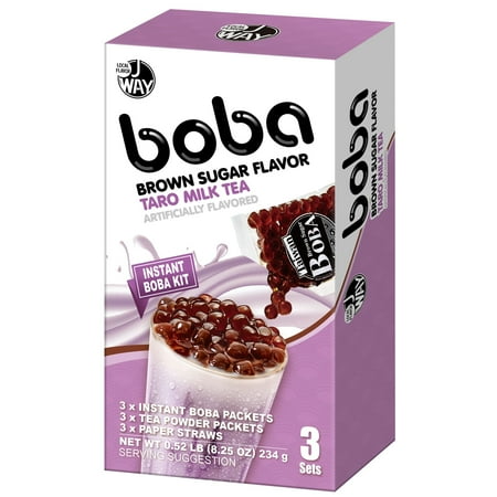 J Way Instant Boba Taro Milk Tea Set, Taro Bubble Tea Kit, 3 Drinks