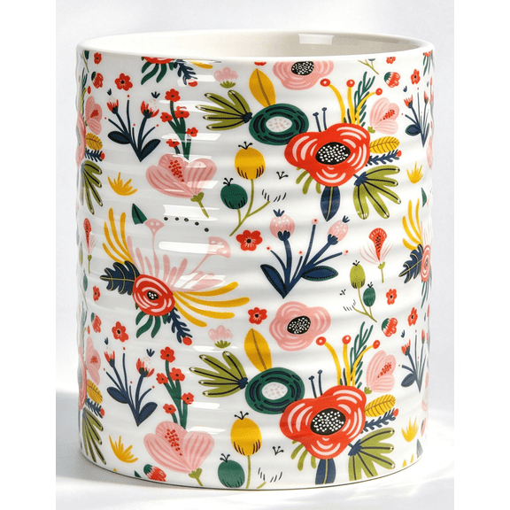 Ceramic Extra Large Kitchen Crock Table Mint Flowers Pattern 7.2 in Utensil Organizers Holder