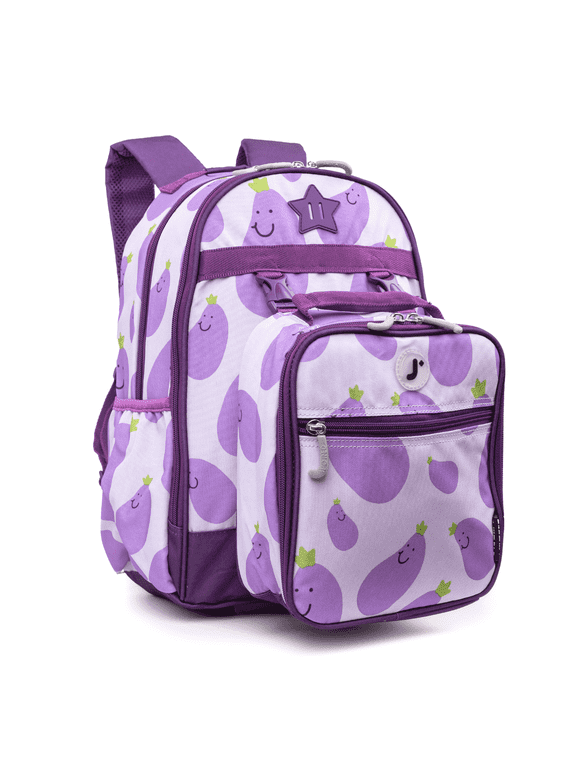 J World Boys And Girls Duet 16" Backpack With Detachable Lunch Box For School, Mr Eggplant