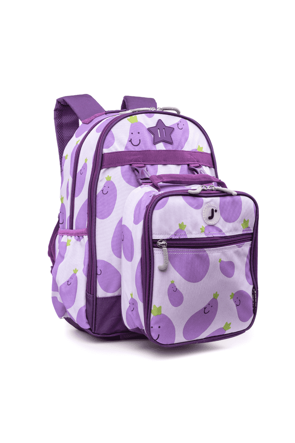 J World Boys And Girls Duet 16" Backpack With Detachable Lunch Box For School, Mr Eggplant