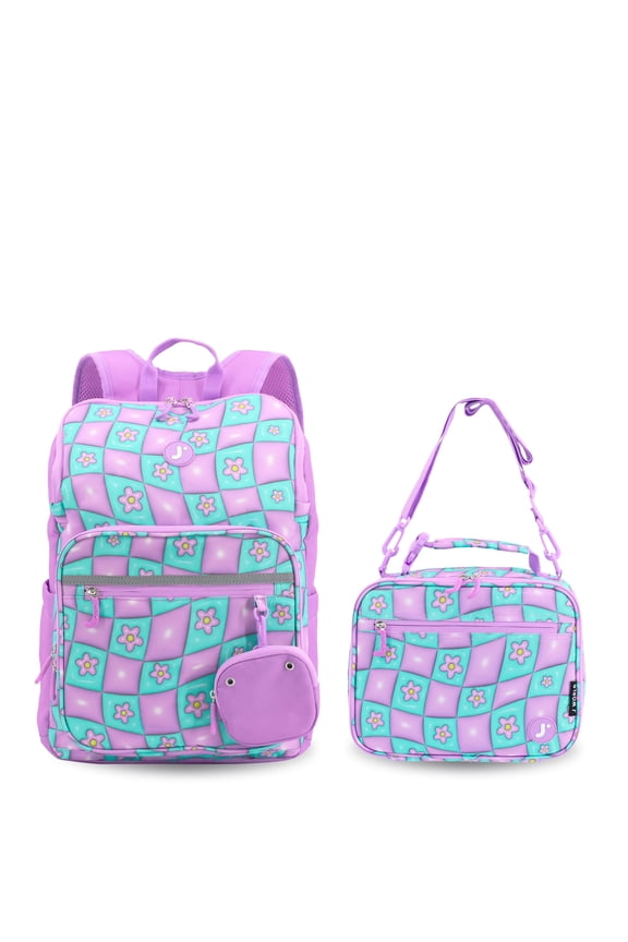 J World Boys And Girls Junior Backpack With Lunch Box For School, Puffy Flower