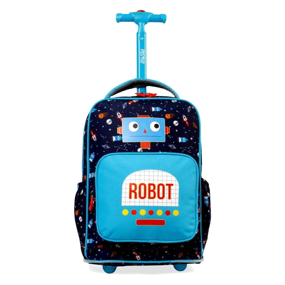 J World Boys Sparkle 15" Kids Rolling Backpack for School and Travel, Robot