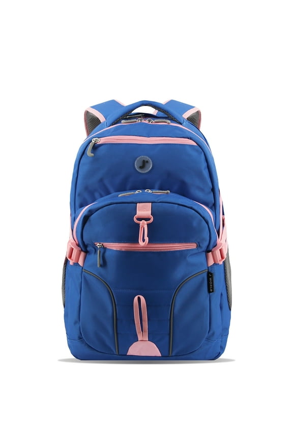 J World Boys and Girls Atom 18.5" Multi-Compartment Laptop Backpack for School and Travel, Navy/Pink