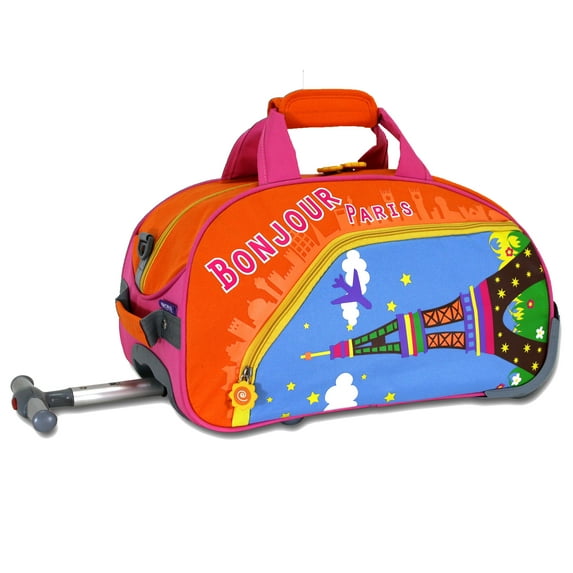 J World Boys and Girls Kids travel Duffle Bag with Wheels Carry-on Luggage, Paris