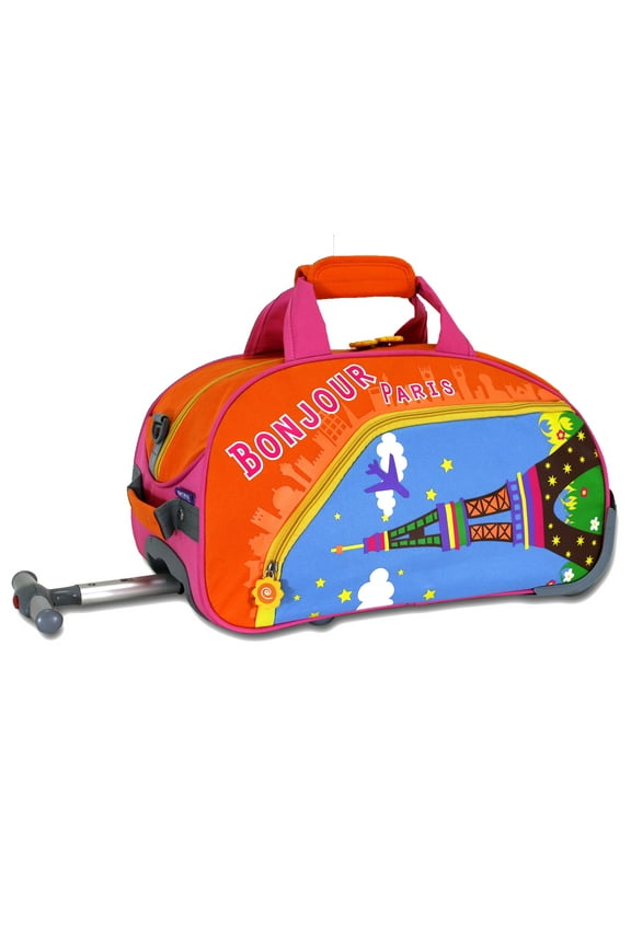 J World Boys and Girls Kids travel Duffle Bag with Wheels Carry-on Luggage, Paris
