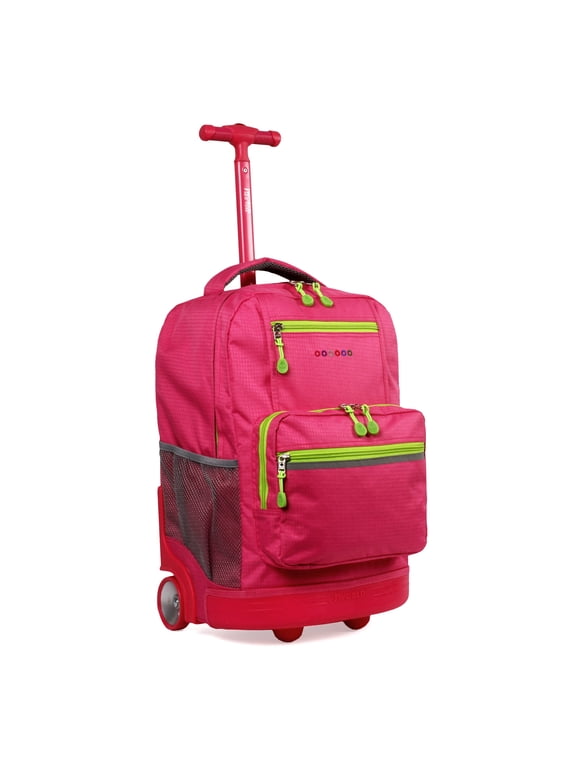 J World Boys and Girls Sunlight 18" Rolling Backpack for School and Travel, Pink