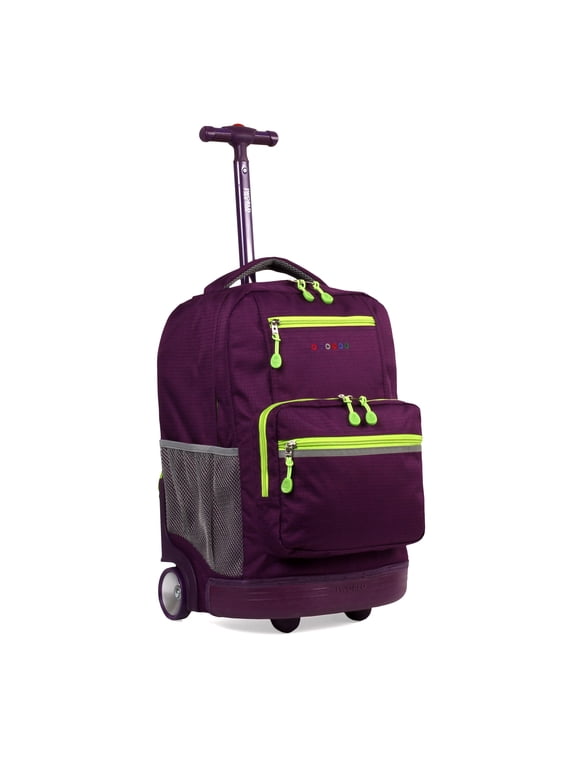 J World Boys and Girls Sunlight 18" Rolling Backpack for School and Travel, Purple