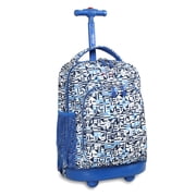 J World Boys and Girls Sunny 17 Kids Rolling Backpack for School and Travel, Geo Blue