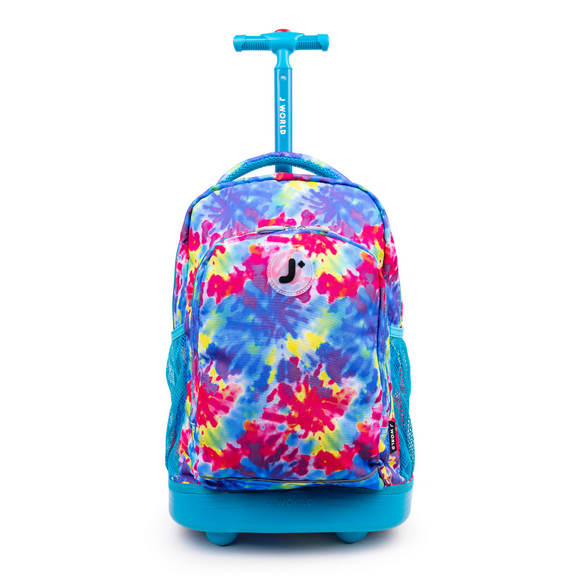 J World Boys and Girls Sunny 17" Kids Rolling Backpack for School and Travel, Tie Dye