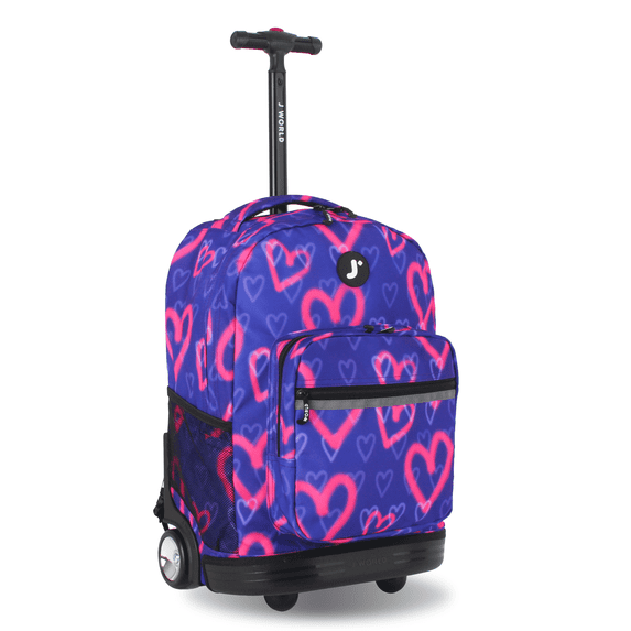 J World Boys and Girls Sunrise 18" Rolling Backpack For School and Travel, Heart Spray