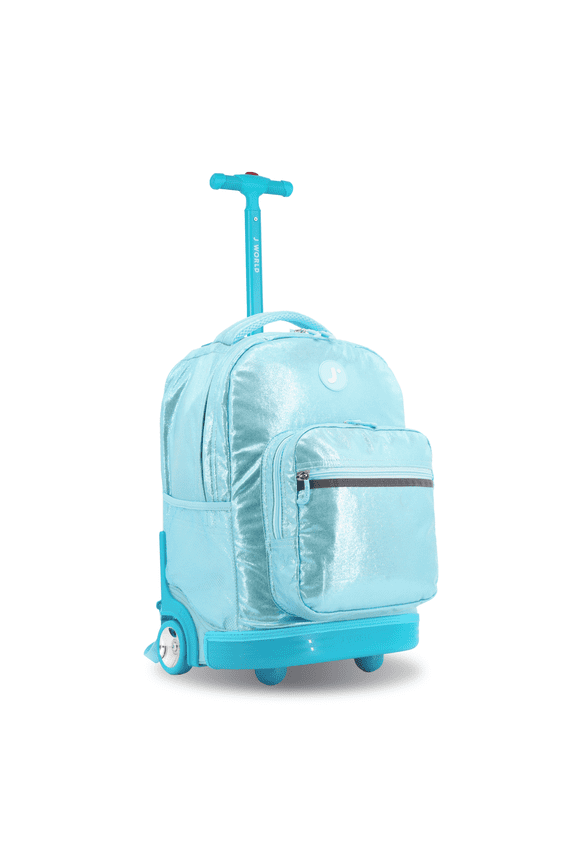 J World Boys and Girls Sunrise 18" Rolling Backpack For School and Travel, Metallic Teal