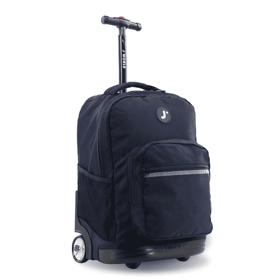 J World Boys and Girls Sunrise 18" Rolling Backpack for School and Travel, Black