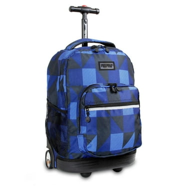J World Boys and Girls Sunrise 18" Rolling Backpack for School and Travel, Block Navy