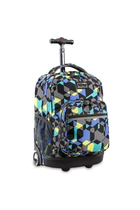 J World Boys and Girls Sunrise 18" Rolling Backpack for School and Travel, Cubes