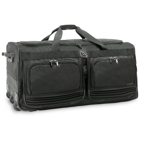 J World Brighton 33" Rolling Duffle Checked Bag for Travel, Black