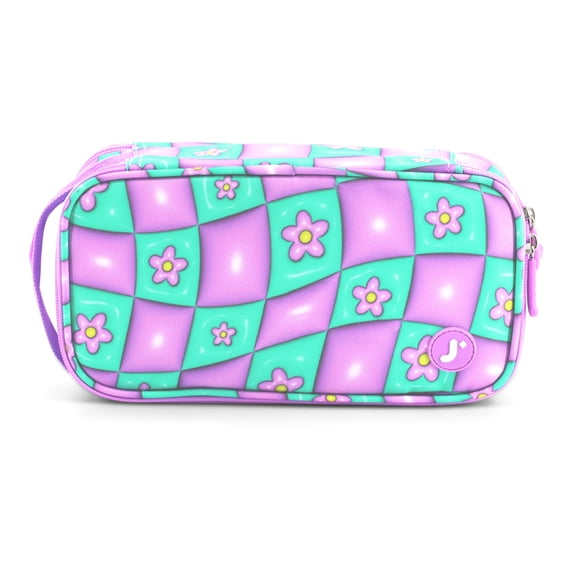 J World Doodle Pencil Case with Organizational Pockets and Handle Strap, Puffy Flower