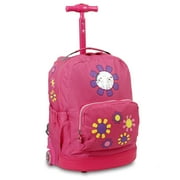 JWORLD J World Girls Character Kids 16" Rolling Backpack for School and Travel, Daisy