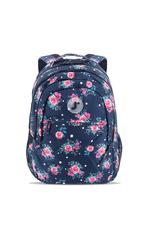 J World Girls Cornelia 18" Multi Compartment Laptop Backpack for School and Travel, Navy Rose