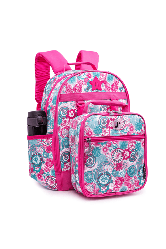 J World Girls Duet 16" Kids Backpack & Detachable Lunchbox Set, Blue Raspberry