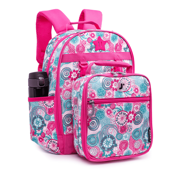 J World Girls Duet 16" Kids Backpack & Detachable Lunchbox Set, Blue Raspberry