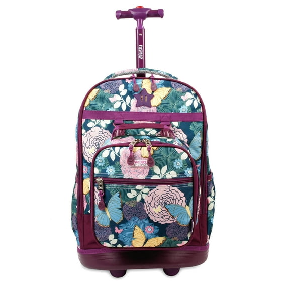 J World Girls Duo 18" Rolling Backpack With Lunch Bag For School And Travel, Secret Garden