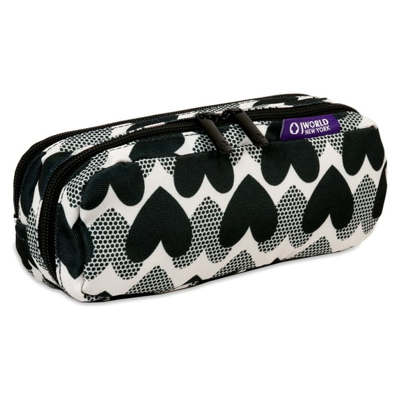 J World Girls Jojo Double Compartment Kids Pencil Case for School, Heart Dot