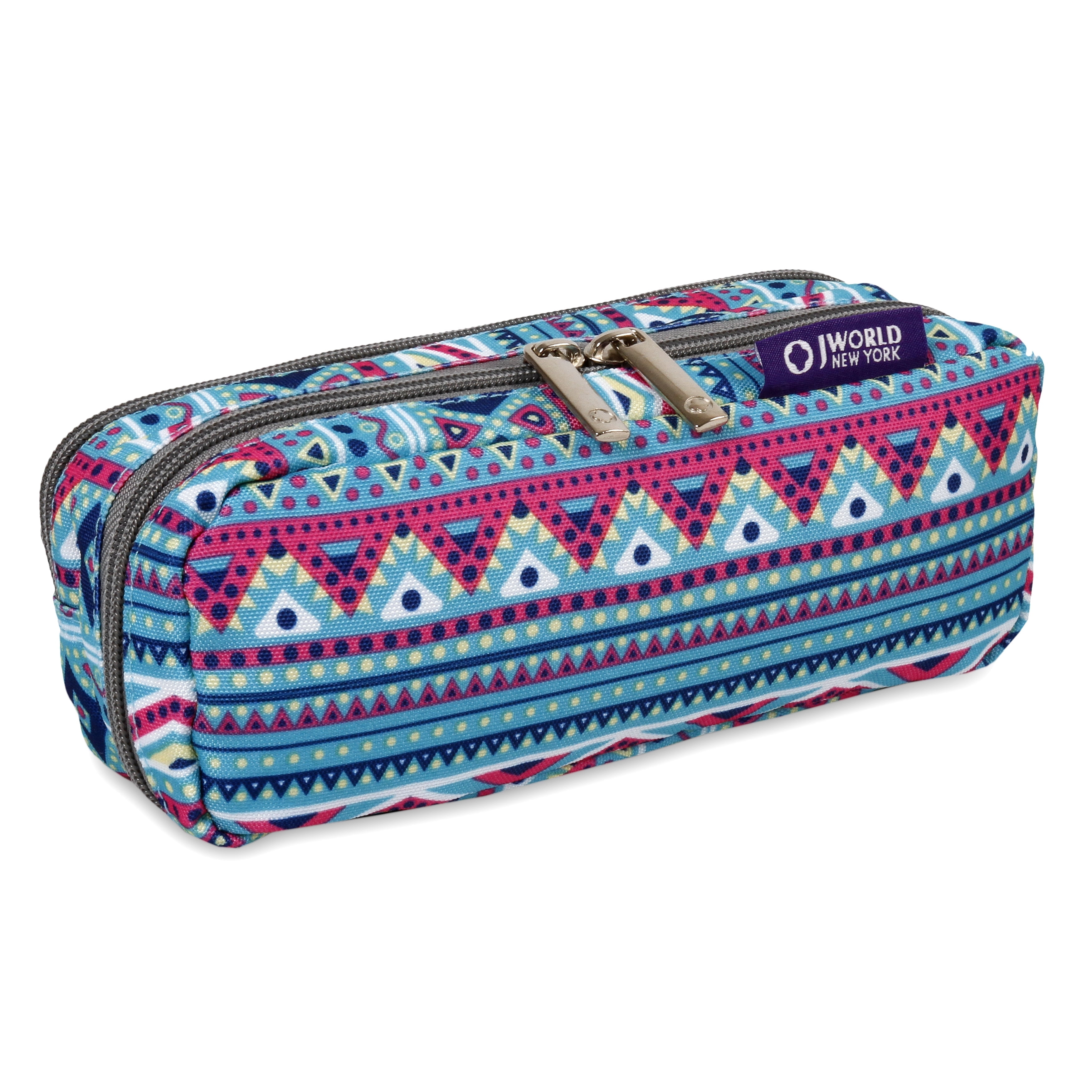 J World Girls Jojo Double Compartment Kids Pencil Case for School, Mint Tribal