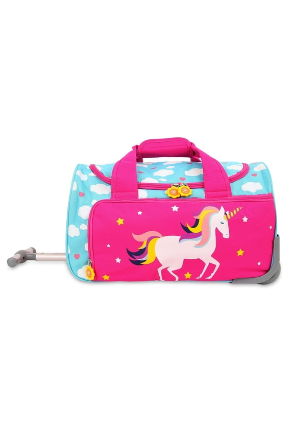 J World Girls Kids travel Duffle Bag with Wheels Carry-on Luggage, Unicorn