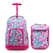 JWORLD J World Girls Lollipop 16" Kids Rolling Backpack with Insulated Lunch Bag for School and Travel, Blue Raspberry