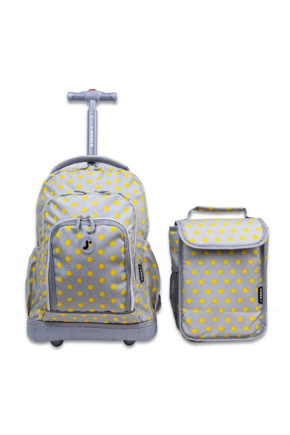 J World Girls Lollipop 16" Kids Rolling Backpack with Insulated Lunch Bag for School and Travel, Candy Buttons