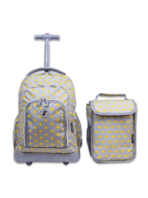 J World Girls Lollipop 16" Kids Rolling Backpack with Insulated Lunch Bag for School and Travel, Candy Buttons