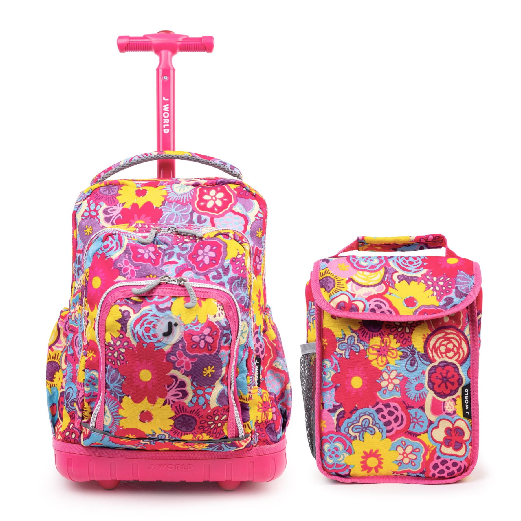 JWorld Lollipop 16 Rolling Backpack with Lunch Kit - Pink/Blue