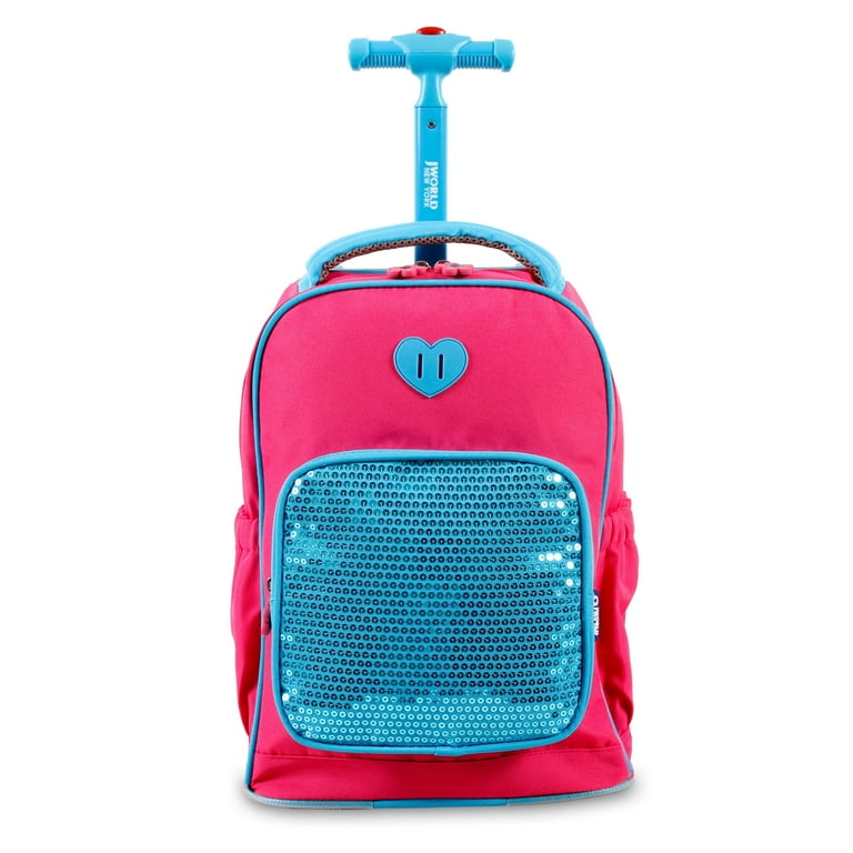 J World Girls Sparkle 15 Kids Rolling Backpack for School and Travel Pink