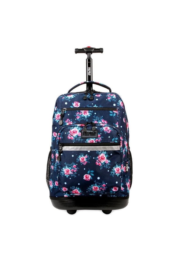 J World Girls Sundance 20" Rolling Backpack With Laptop Sleeve For School And Travel, Navy Rose