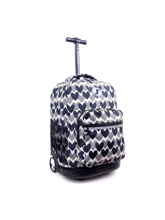 J World Girls Sunrise 18" Rolling Backpack for School and Travel, Heart Dot