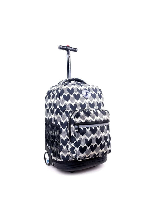 J World Girls Sunrise 18" Rolling Backpack for School and Travel, Heart Dot