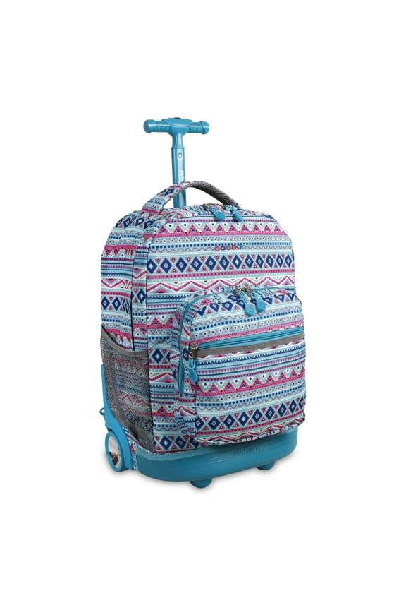 J World Girls Sunrise 18" Rolling Backpack for School and Travel, Mint Tribal