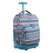 JWORLD J World Girls Sunrise 18" Rolling Backpack for School and Travel, Mint Tribal