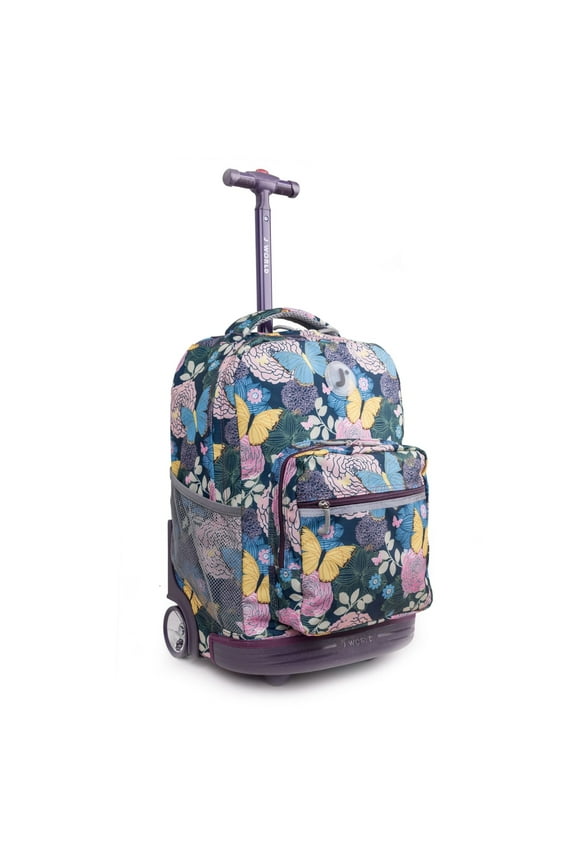 J World Girls Sunrise 18" Rolling Backpack for School and Travel, Secret Garden
