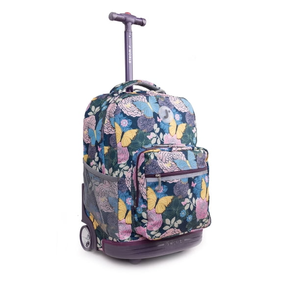 J World Girls Sunrise 18" Rolling Backpack for School and Travel, Secret Garden
