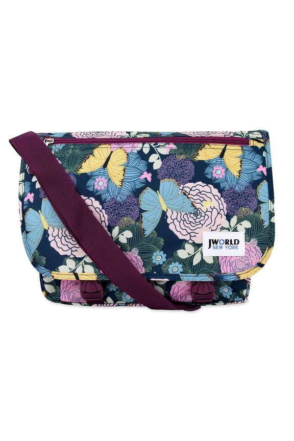 J World Girls Terry 15" Messenger Bag For School And Travel, Secret Garden