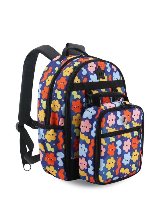 J World Girls and Boys Duet 16" Backpack With Detachable Lunch Box For School, Baby Cloud