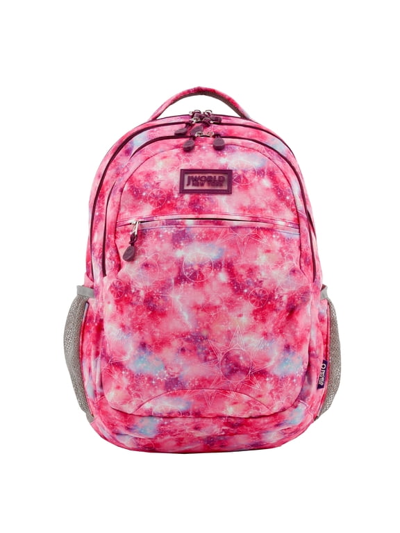 J World Boys and Girls Cornelia 18" Multi Compartment Laptop Backpack for School and Travel, Purple Galaxy