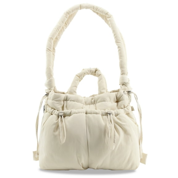 J World Puffy Convertible Tote with Adjustable Handles and Spacious Compartments, Beige