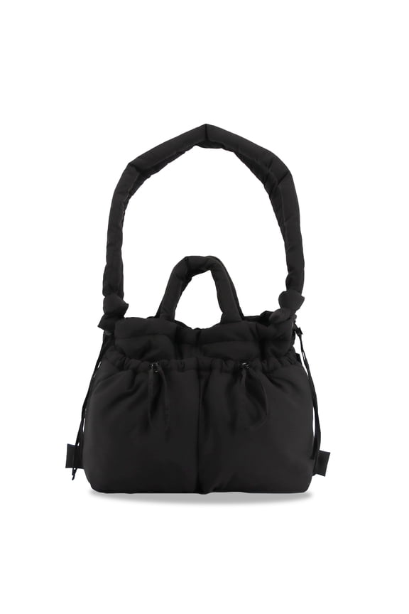 J World Puffy Convertible Tote with Adjustable Handles and Spacious Compartments, Black